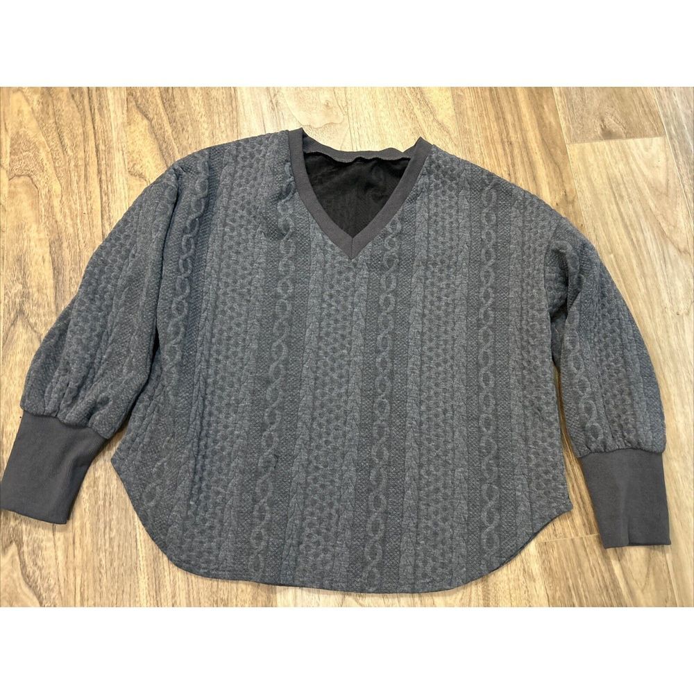 Woman's Cable Knit Sweatshirt 3X Gray‎